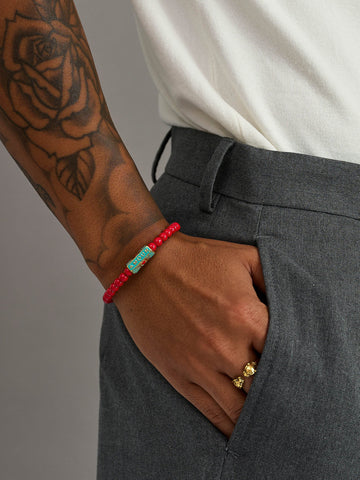 Nialaya Men's Beaded Bracelet Amour Red Jade Bracelet Amour Red Jade Bracelet